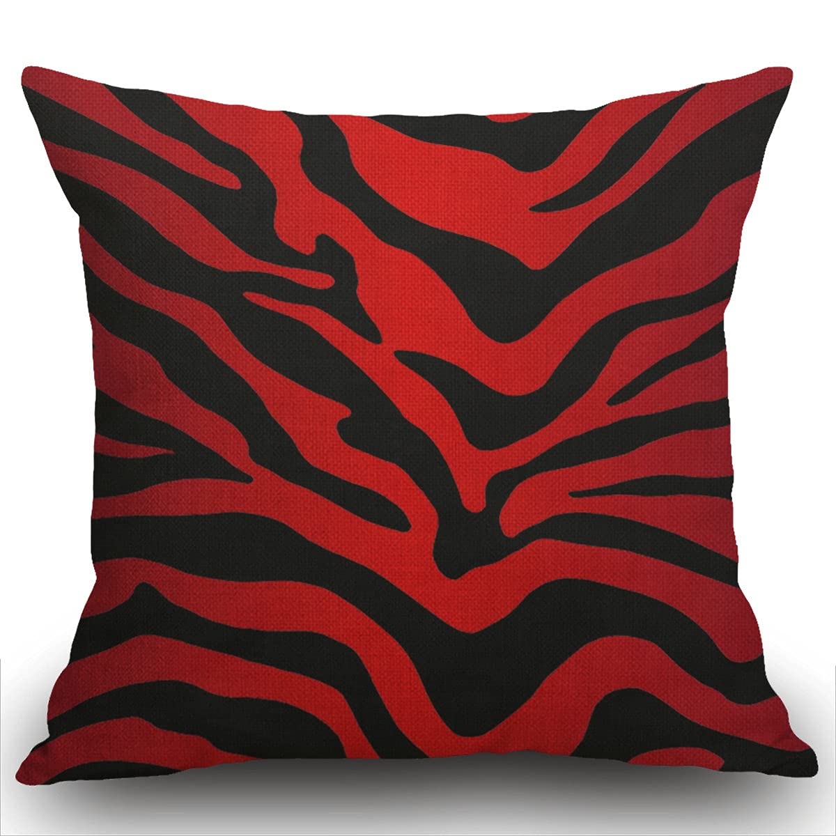 Smooffly Red and Black Zebra Print Stripes Animal Print Cushion Cover Decor Throw Pillow Case 18x18 Inch Square Cotton Linen 45X45CM