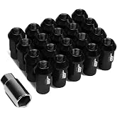 J2 Engineering 20 Pcs 7075 Aluminum Open End M12 x 1.5 Lug Nuts Set w/Socket Adapter, Black, Fit Conical Seat, LN-T7-008-15-BK