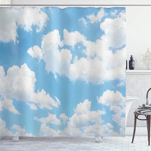 Amazon Kapanou 防水 シャワーカーテン 青い空 白い雲 自然の風景 かわいいシャワーカーテン ユニットバス バスルーム 芸術の装飾 180cmx180cm バスフック付き 取り付け簡単 シャワーカーテン ホーム キッチン オンライン通販
