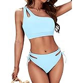 Zilcremo Women Cutout One Shoulder Bikini Set Mid Rise Bikini Swimsuit Two Piece Bathing Suit