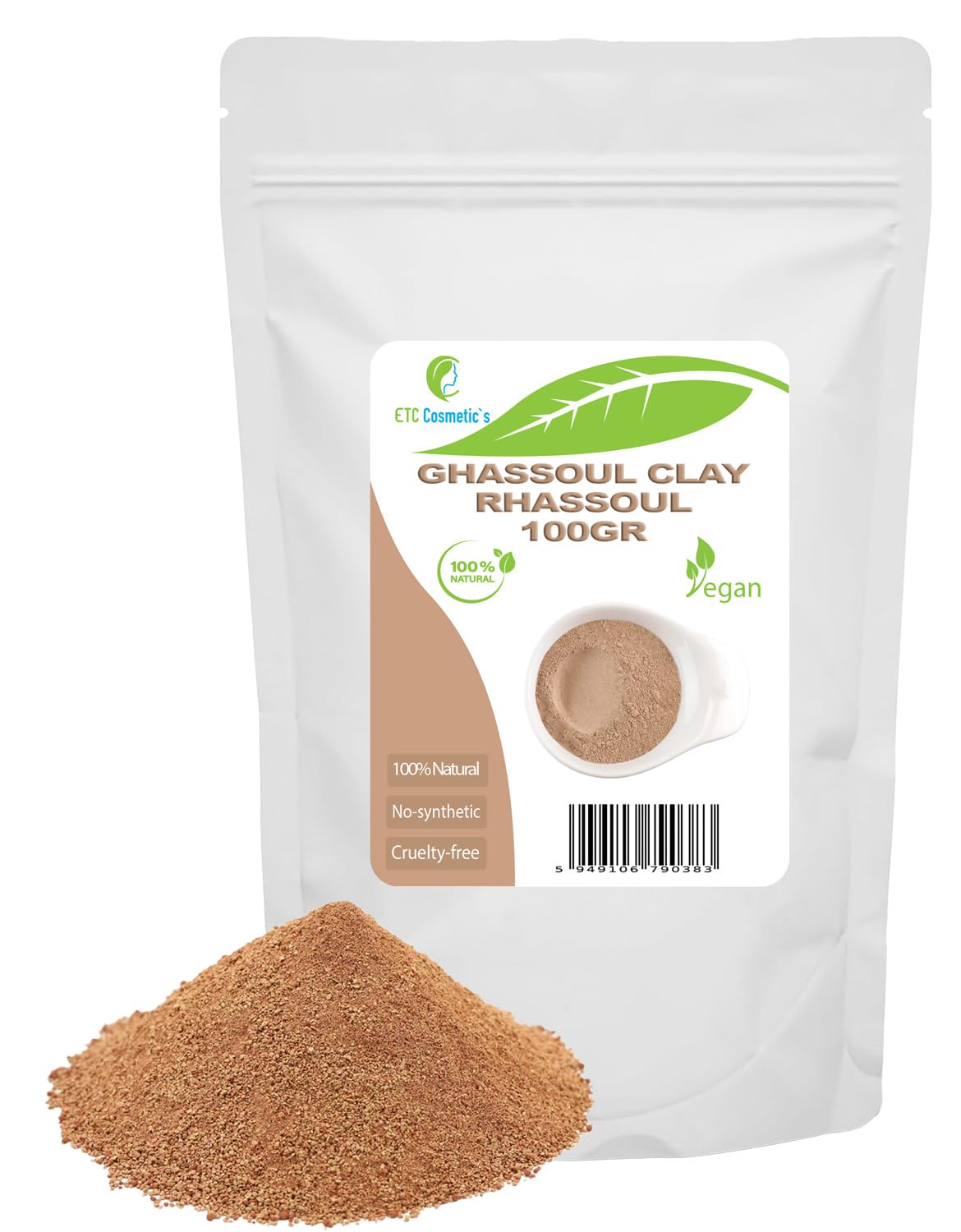 Ghassoul (Rhassoul clay) - 100 gr - DIY Face Masks, Body Mask, Hair Mask, Soft Peels and Scrubs, Soap Making, Anti-Ageing & Skin firming, Natural And Chemical Free