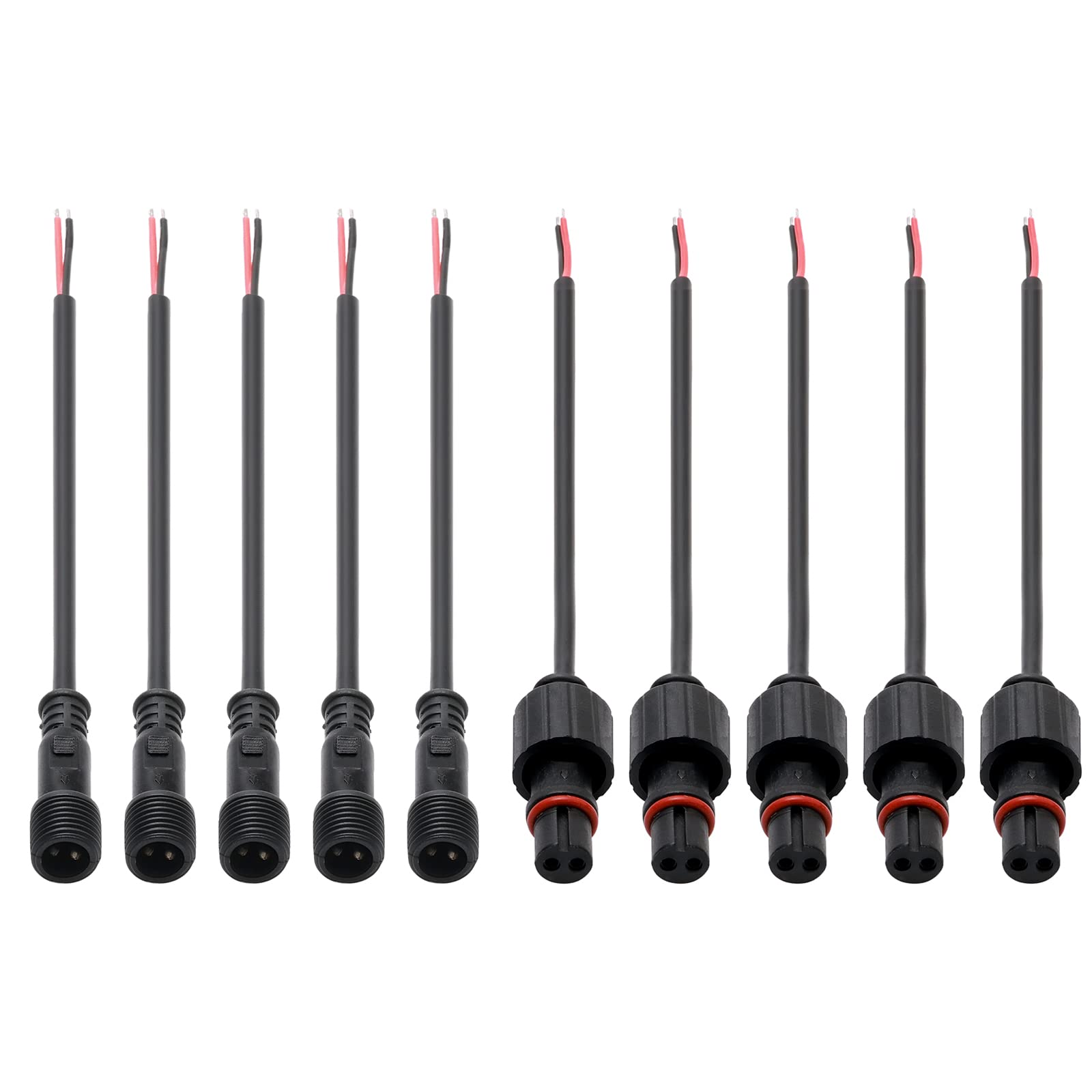 Pxyelec 5PCS Waterproof LED Strip 2 Core 2Pin Male to Female Connector Cable Black (20cm)