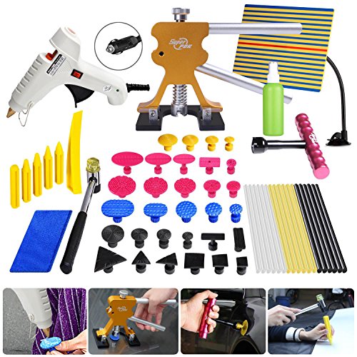 FLY5DÂ® 47Pcs Auto Body Paintless Dent Removal Repair Tool Kits Dent Lifter PDR Reflector Panel Glue Pullers Rubber Hammer Tapdown Kits