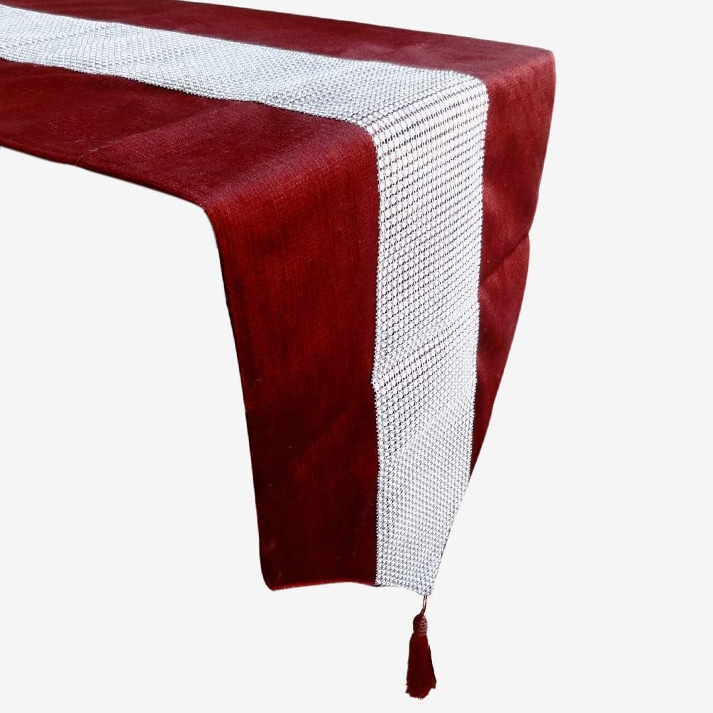 San Tungus Elegant Luxury Tassel Sequined Rhinestone Table Runner Dining Decorative Tapestry for Wedding/Party,13x72-Inches,Red