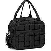 Cute Lunch Box for Women Quilted Lunch Tote Bag Puffer Lunch Bag with Front Pocket Insulated Lunch Bag for Office Work, Black