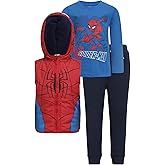 Marvel Spider-Man Boys Zip Up Vest, Long Sleeve T-Shirt, and Pants Set for Toddlers and Big Kids