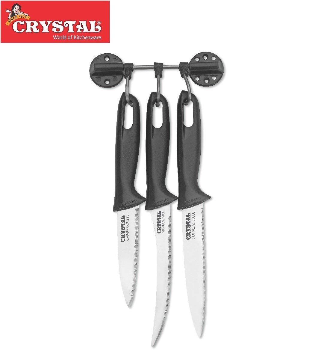 Buy Crystal Stainless Steel Knife Set, Set of 3, Multicolour Online at