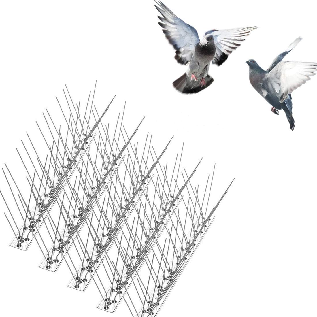 LOPDJSEG Bird Spikes for Pigeons Small Birds Cats Anti Climb Security Wall Stainless Steel Bird Deterrent Spikes-Cover 15 Feet (14 Pack)