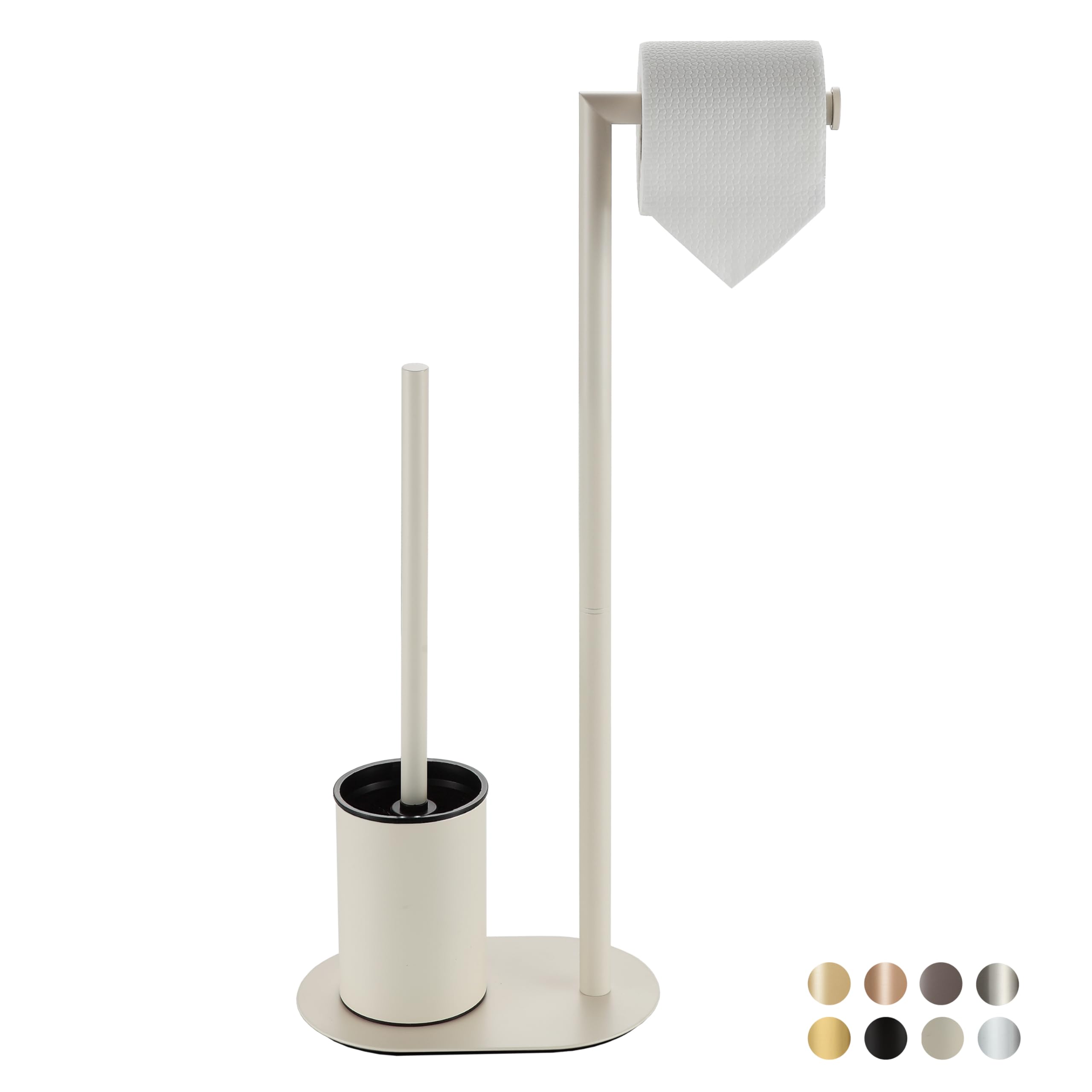 BVL Toilet Roll Holder with Toilet Brush White, Stainless Steel Free Standing Toilet Brush, Toilet Brush and Toilet Paper Holder
