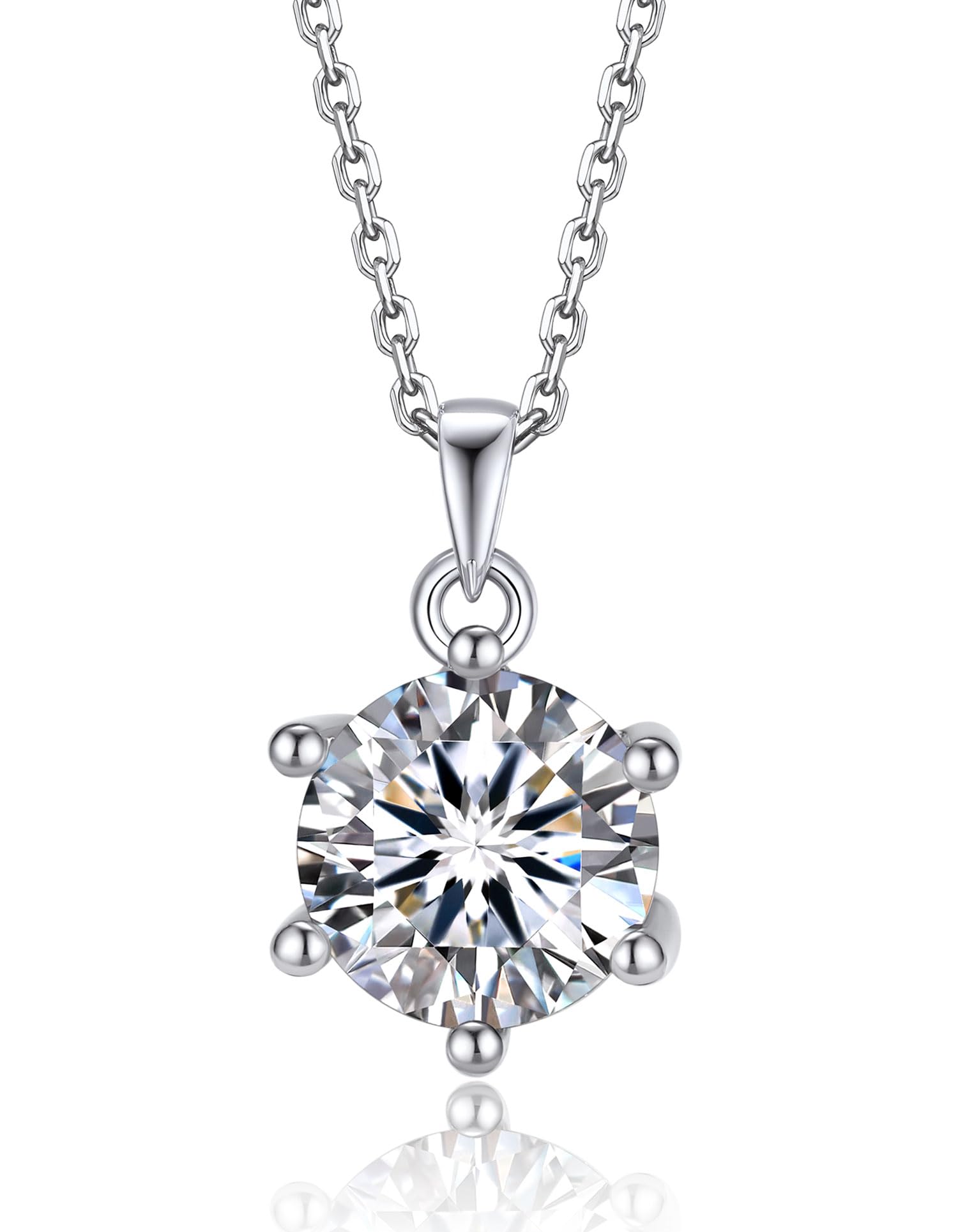 MomentWish Women's Snowflake Necklace, 1-2 Carat, Moissanite Necklace, Silver Chain, Birthday, Anniversary Gift, 15.7 inches (40 cm) + Adjuster 2.0 inches (5 cm), Comes with a Delicate Gift Box,