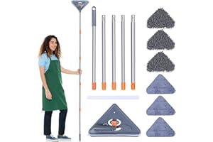 Txkrhwa Wall Mop with 360° Rotating Triangle Microfiber Head, Adjustable Long Handle, Dry & Wet Use, for Floor, Wall, Ceiling