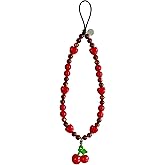 Drawwind Phone Charm Beaded Wristlet Strap Universal Cell Phone Lanyard Cute Bracelet Wrist Strap Beaded Chain String Handmade Accessories for Case Camera Bags (Sweet Cherries)