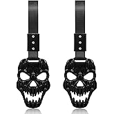 Skull Decor Car Handle Strap 2PCS, Horror Skeleton Truck Hanging Charm Spooky Front Rear Bumper Grill Warning Ring Gothic Skull Car Accessories for Men Women(Black)