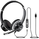 KONNAO USB Headset with Microphone, 3.5mm Wired Computer Headsets with Noise Cancelling Microphone, Stereo Headphones with MIC for PC, in Line Controls, Work Headset for Skype Zoom Tablet Laptop