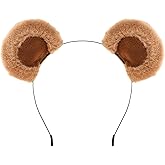 Brown Bear Ears Headband Fluffy Chipmunk Ears Headband, Fashion Hairband Bear Ear for Makeup Adults,Movable Ears Design