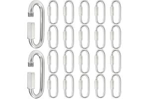 M8 22 Pack Quick Links Chain Connectors,Galvanized Locking Carabiners Hooks, Heavy Duty Thread Link Clips,Twist Oval Keychain