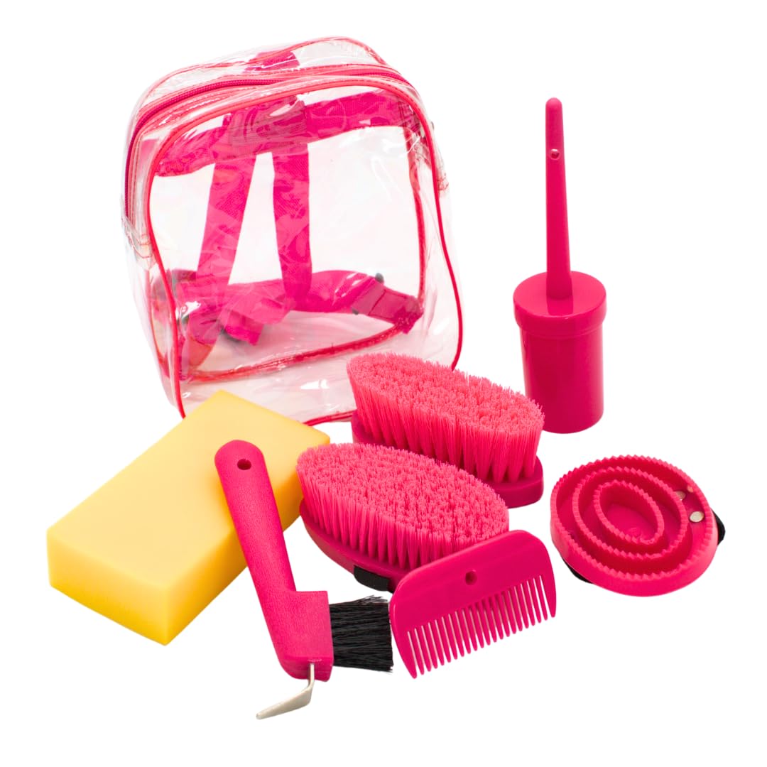 PFIFF 103105 Cleaning Backpack, Cleaning Bag, Transparent Backpack, Cleaning Set for Children, Children's Cleaning Set, 7-Piece Cleaning Set, Pink
