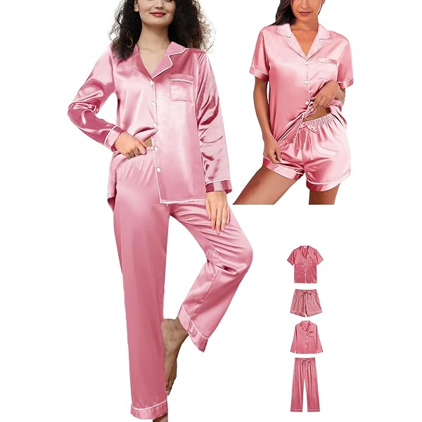 Women's 6-Piece Silk Satin Pajama Set – Long Sleeve PJs With Shorts, Pants, Eye Mask & Scrunchies - View #6