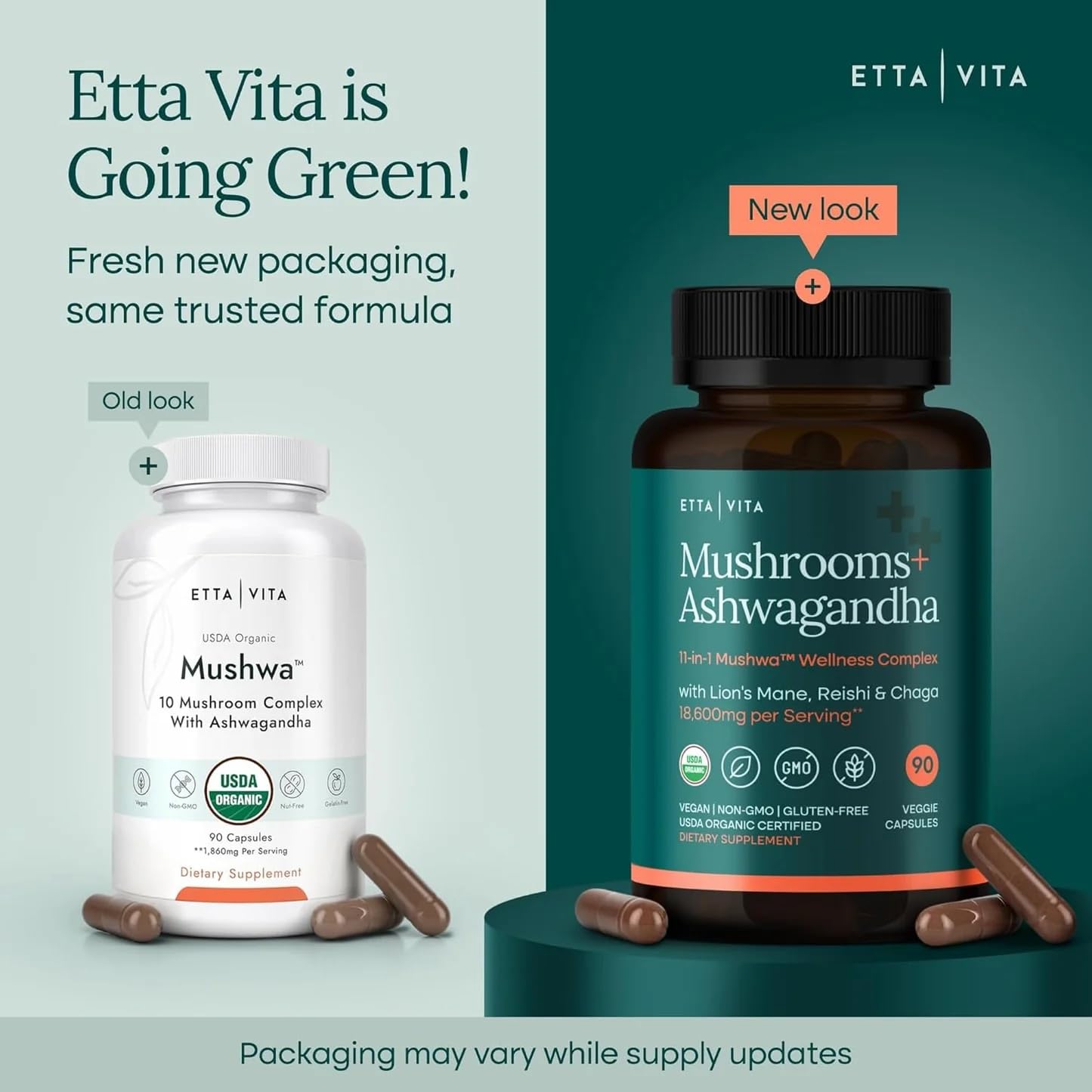 USDA Organic Lions Mane Supplement Capsules with Ashwagandha, Chaga, Reishi, Cordyceps, Turkey Tail (18,600mg/serv) 10x Adaptogenic Mushroom Complex as Focus Supplement - Energy, Immunity & Nootropic