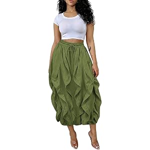 knowfashionstyle Cargo Skirts for Women Brunch Concert Going Out Outfits | Baggy Loose Boho Bubble Skirt,Drawstring Ruched Y2