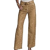 Famnbro Womens Rhinestone Jeans Baggy Y2K High Waisted Straight Wide Leg Sparkly Bling Glitter Denim Pants