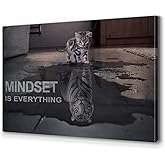 Motivational Canvas Wall Art Mindset is Everything Posters Prints Cat Big Tiger Inspirational Quote Painting for Office Bedroom Decor (12" W x 18" H)