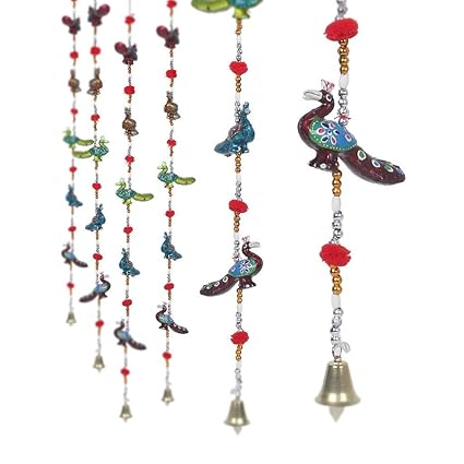 Pindia Peacock Rajasthani Handcrafted Paper Mache Door Hanging Set (5 cm x 5 cm x 96 cm, Set of 2)