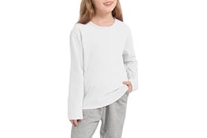 LESTECO Girls/Toddlers Long Sleeve Shirts Kids Crewneck Soft Cotton Fall Tops Girls' Basic Long Sleeve Tee(2-14Years)