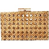 Women Acrylic Bag Rattan Clutch Purse Woven Bag Square Box Crossbody Handbag Shoulder Bag Summer Beach Purse