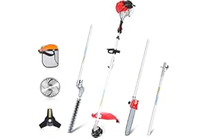 Dnveey 5-in-1 Gas Weed Eater 52CC 2-Stroke Brush Cutter, Circular Saw Blade, Hedge Trimmer, Pole Saw, String Trimmer with Extension Pole – Gas Powered Multi Tool Weed Wacker for Lawn & Yard (D502 Pro)