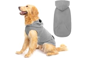 EXPAWLORER Dog Hoodie with Pocket, Polar Fleece Dog Sweatshirt Fall Cold Winter Sleeveless Sweater with Hood, Warm Cozy Pet Clothes for Small to Large Dogs Boys and Girls (Grey, M)
