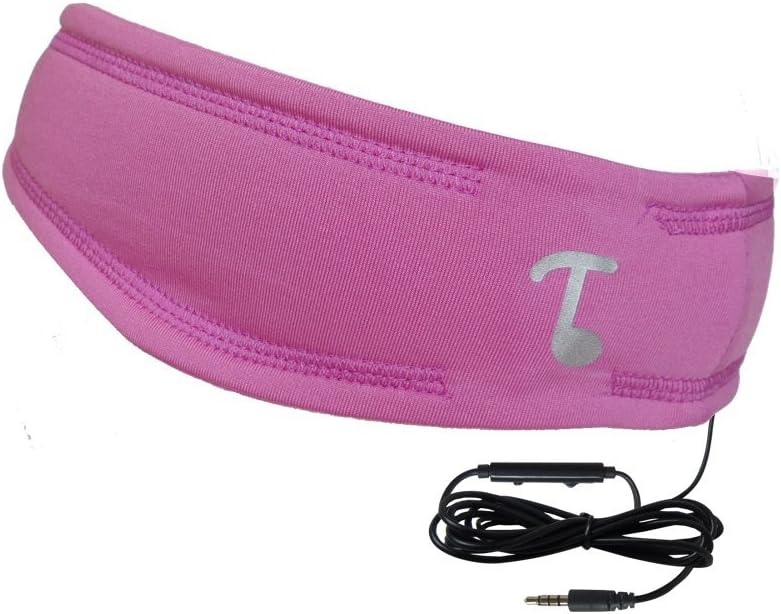 TOOKS NextGen SPORTEC Band (Dryfit) - Headphone Headband with Integrated Removable Headphones | New Inline Remote with Microphone, Volume Adjust and Music/Call Control | Color: PRO Pink