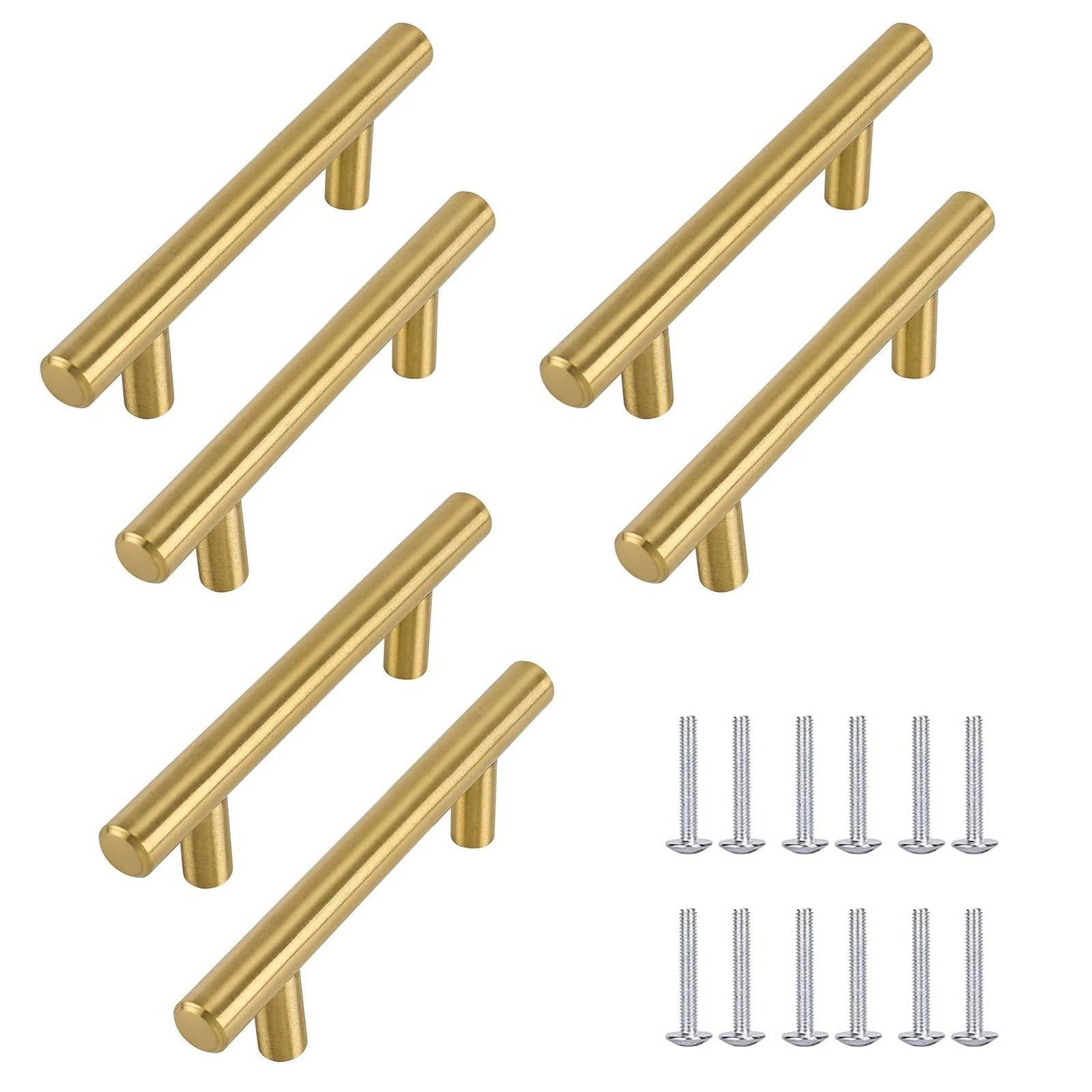 FDRJKN 6-Pcs Gold Cupboard Handles - Brass for Wardrobe, 12 Screws Included
