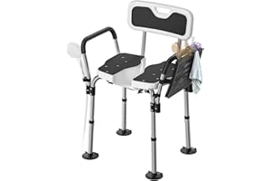 FORTEMOTUS Shower Chair for Inside Shower - U-Shape Seat Heavy Duty Shower Chair for Elderly and Disabled, 350 lbs Capacity, Padded Arms and Back, 6-Level Adjustable Height for Bathroom, Bathtub