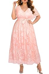 Plus Size Pink Dress for Women Summer Maxi Wrap V