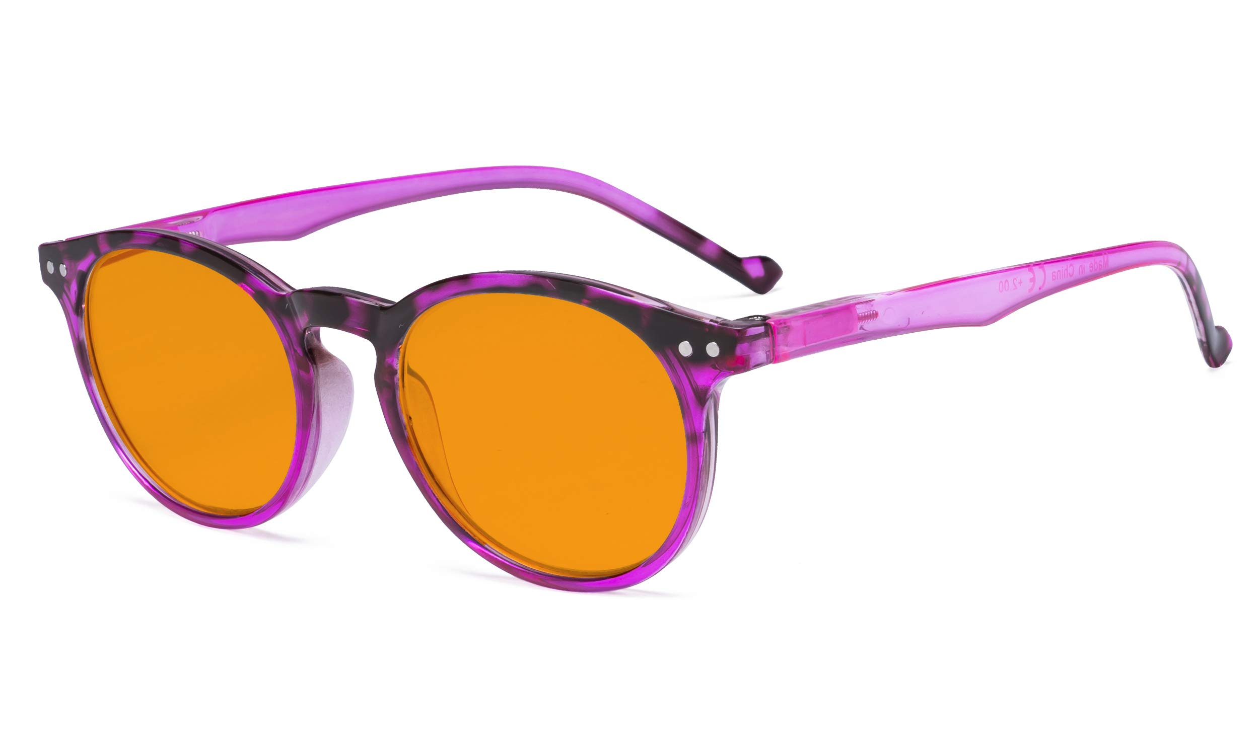 Eyekepper Stylish Blue Light Blocking Glasses Women - Anti Digital Glare UV Ray Oval Round Computer Reading Glasses with Orange Tinted Filter Lens - Rose Red +2.25