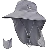 Rosoz Sun Hat for Men Women with Neck Flap,Wide Brim UPF50+ Fishing Hat with Detachable Face Cover Outdoor Sun Protection Hat