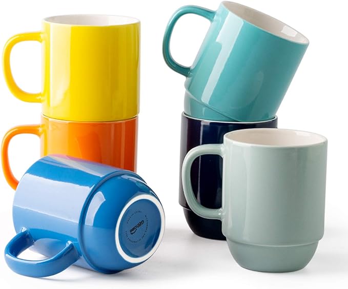 GBHOME Stackable Coffee Mugs Set of 6, 16 OZ Ceramic Coffee
