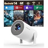 Magcubic Mini Projector with WiFi and Bluetooth, 4K Support Smart Portable Projector, Small Proyector with 200ANSl &amp; AutoKeystone, 180&deg; Rotation HY300Pro Video Proyector for Bedroom, Movie, Outdoor