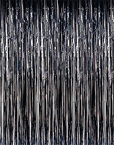Jocon SF8107 Metallic Foil Fringe Curtain for Wedding Prom Birthday Party Wall Decoration Background (2 Packs, Black)