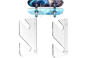 Luxinika Skateboard Wall Mount Display Horizontal Skateboard Rack Holder, 1 Pack Clear Skateboard Wall Hanger for Snowboard, Longboard, Skateboard Storage (2-Tier)