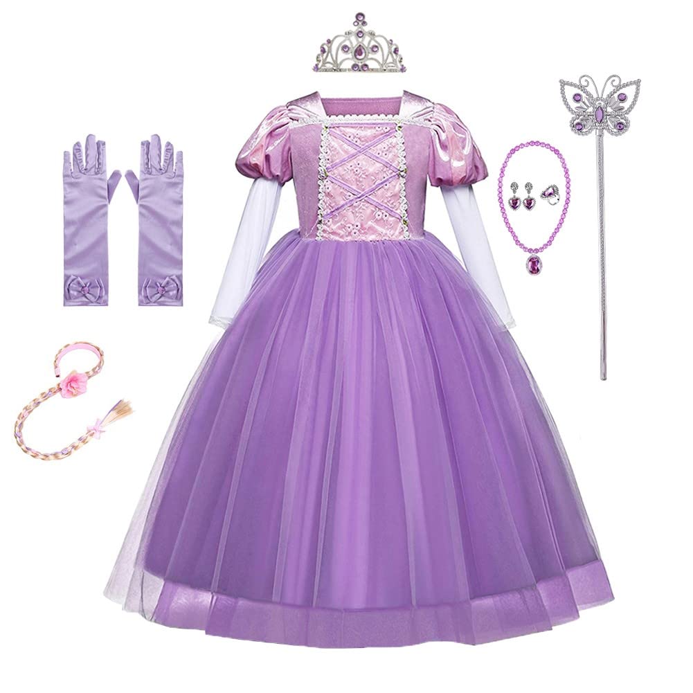 MYRISAM Princess Halloween Dress Sofia Costume Deluxe Party Fancy Dress Up w/Gloves Hair Wig Jewelry Accessories Set 4-5T — image 1
