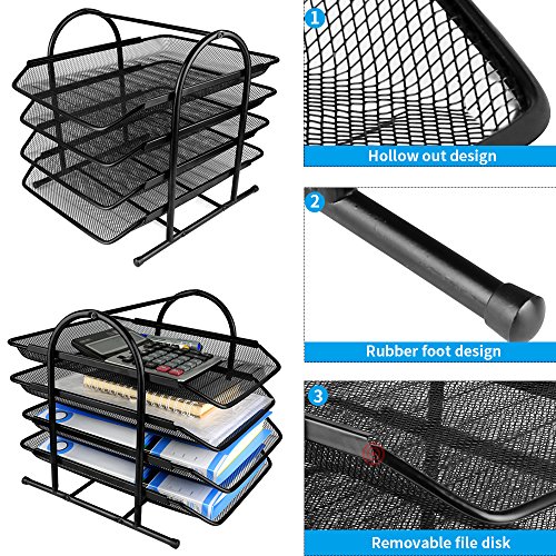 image for Paper Desk Tray Organizer, AOFU Mesh Desktop, File Tray, 4 Tiers Black