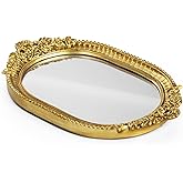 GUOER Vintage Antique Decorative Bathroom Vanity Tray Decor Mirror Tray for Dessert Table Coffee Table Vanity Home Decor Serving Tray with Handle Gold