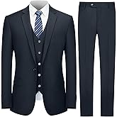 Cooper & Nelson Men's Suit Slim Fit, 3 Piece Suits for Men, One Button Solid Jacket Vest Pants with Tie, Tuxedo Set
