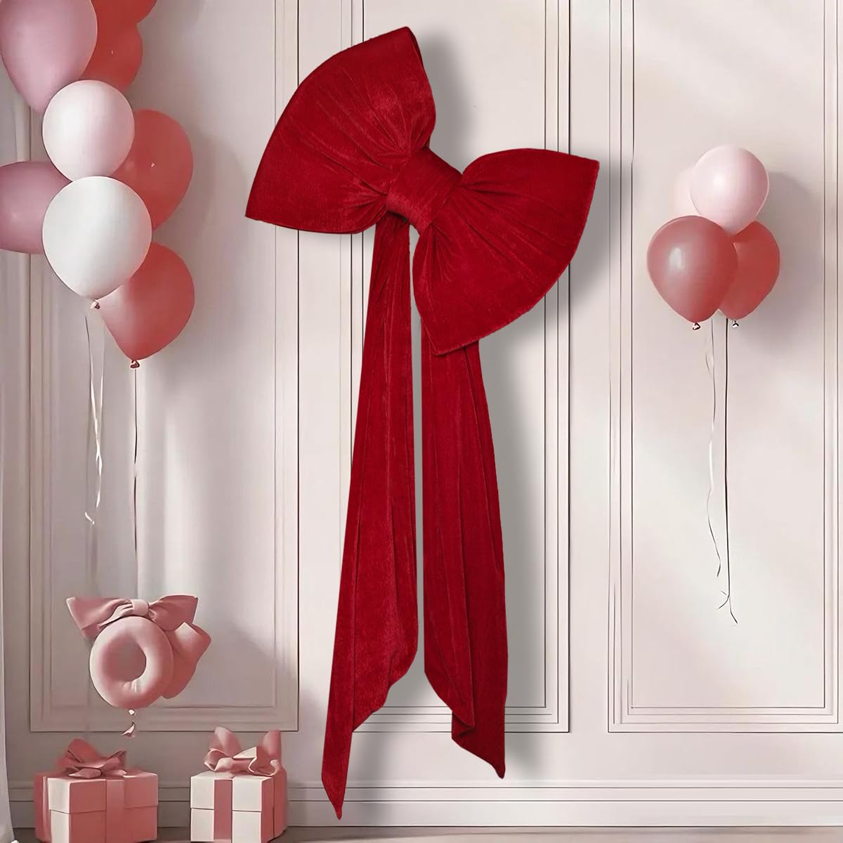 Photo 1 of Muoxi Large Bow Big Coquette Bow Giant Bow for Backdrop Party Wedding Birthday Baby Shower Room Wall Decor Christmas Tree Decoration 24×47Inch (Burgundy)