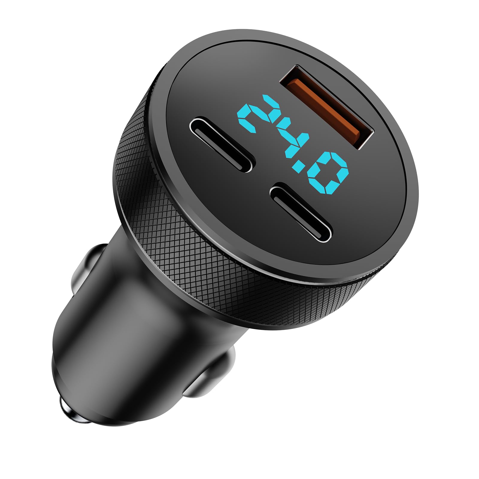 USB C Car Charger, 80W 3-Port Dual PD QC3.0 USB Cigarette Lighter Charger Adapter, Fast Car Charger Adapter with Digital Voltmeter Compatible with iPhone 14/13/12, Galaxy S23/S22/S21, iPad,Tablets