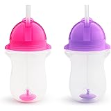 Munchkin® Any Angle™ Weighted Toddler Straw Cup with Click Lock™ Lid, 10 Ounce, 2 Pack, Pink/Purple