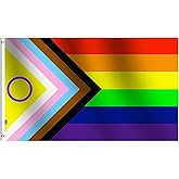 Premium Inclusive New Progress Rainbow Flag 2x3Ft - Both Sides Print Smooth Silk Fabric Support Pride Love LGBT - House Decoration Banner Small Yard Gift