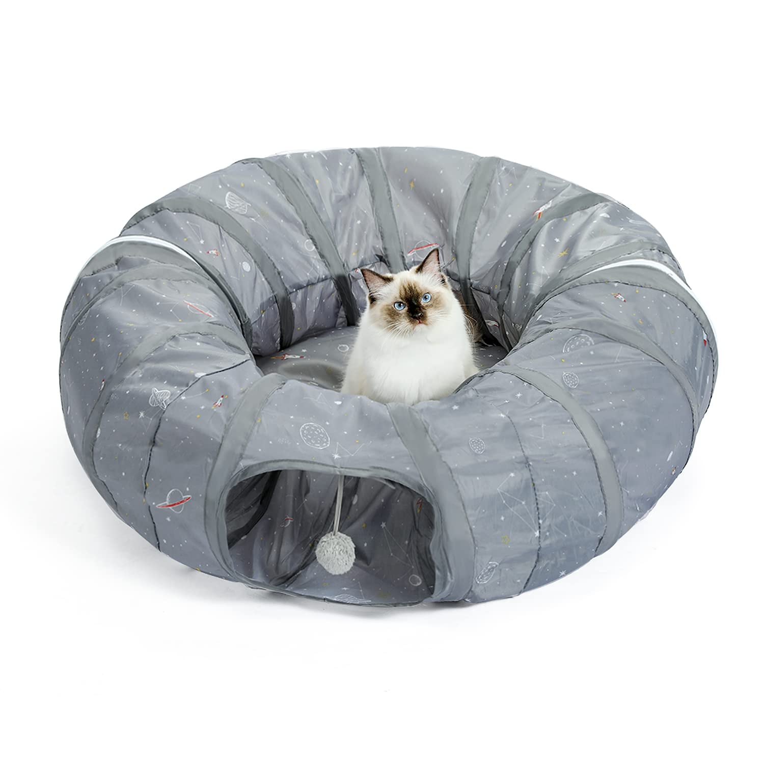 PAWZ Road Cat Tunnel Bed with Central Mat and Peek Hole Cat Bed with Cat Toy Hanging Balls